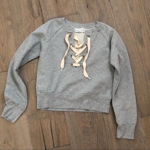 Grey Tie Up Crewneck Sweater